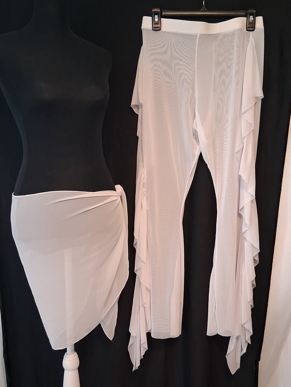 Women's Solid Color Ruffled Sheer Cover Up Pants  and wrap Set